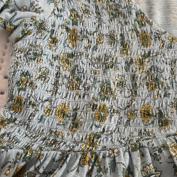 Lucky Brand Blue Green Puff Sleeve Smocked Blouse - Picture 4 of 4